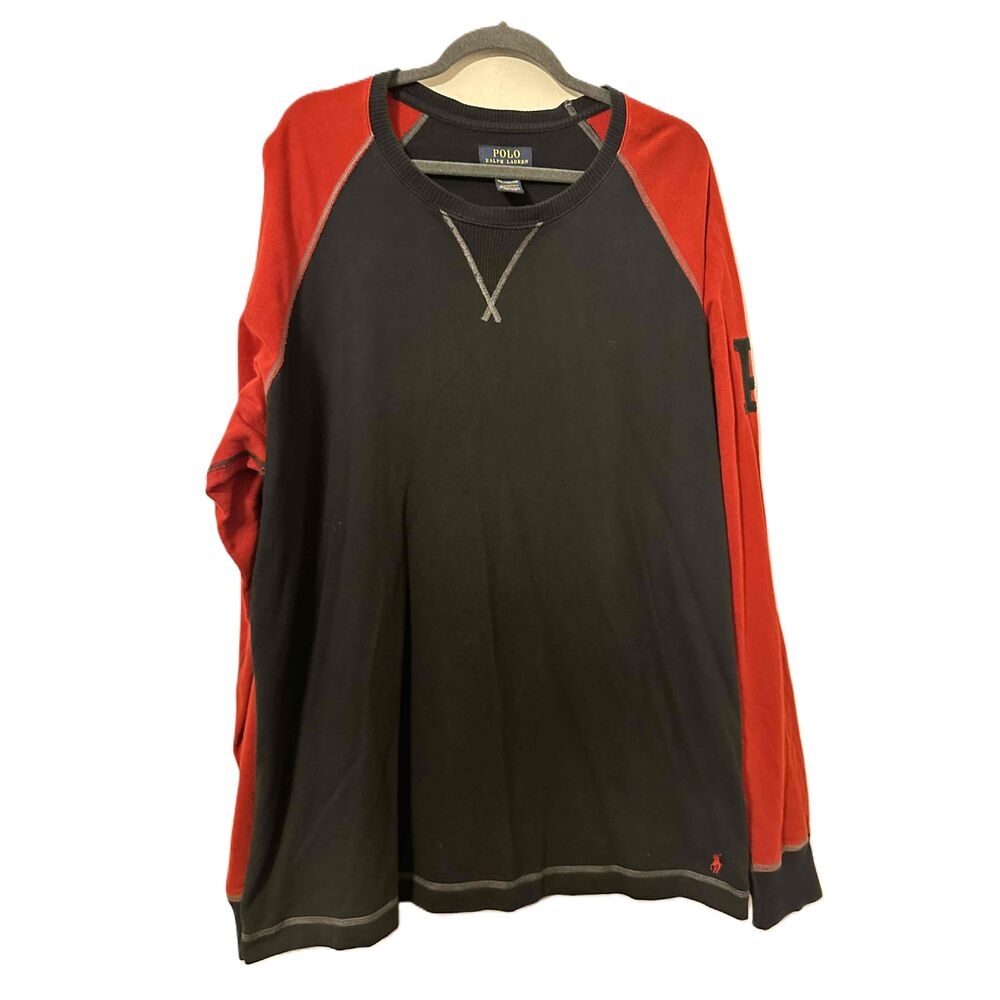 Polo Ralph Lauren Pullover Men's Size 2XL Black Red Raglan Crew Neck Logo Sleeve